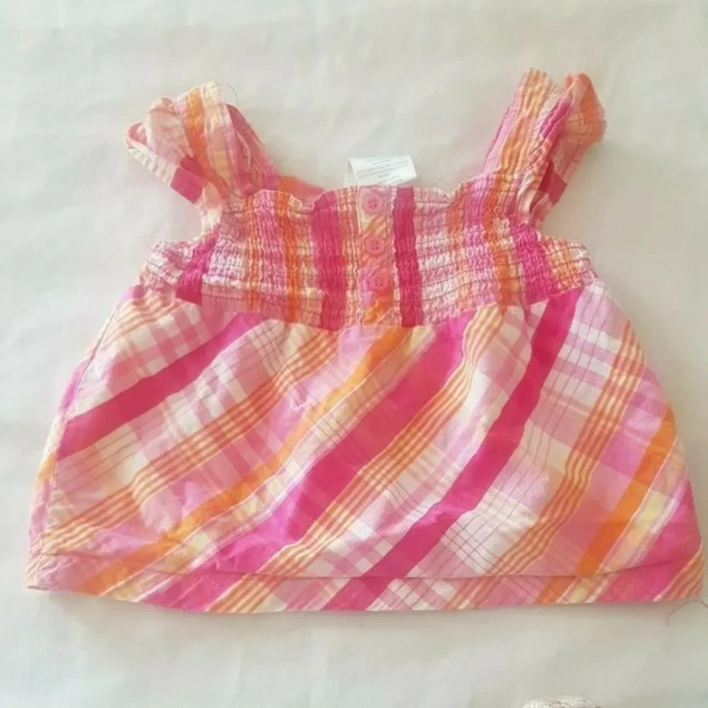 Okie dokie baby girl Plaid Button Stretch Sleevesless Pink Square Size 2T